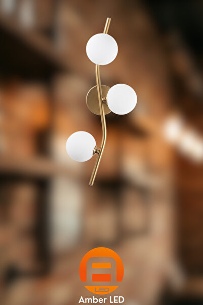 AmberLED إضاءة غرفة المعيشة الأنيقة المكونة من 3 قطع ذات تفاصيل زجاجية ذهبية لامعة ومتوافقة مع E27