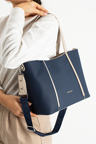 Just Polo Women's Large Size Waterproof Navy Stone Long Strap 4 Compartment Hand and Shoulder Bag Try6046