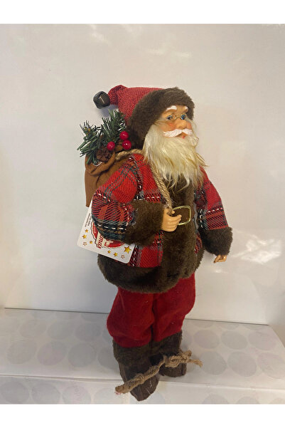 Tam12den Home تمثال سانتا كلوز الواقعي لعيد الميلاد مع سترة منقوشة وحقيبة 35 سم
