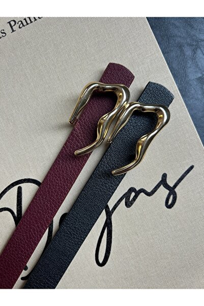 LİA KEMER Pachet de 2 curele Keep cu model pentru femei, cu cataramă aurie, c...