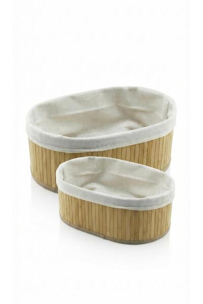 indirimdesiniz 2'li Hasır Ekmek Sepeti - Yıkanabilir Kumaşlı Sofra Sunum Ekmekliği (Büyük ve Küçük Boy)