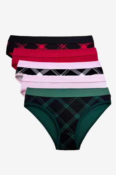 ZICCHO Γυναικεία βαμβακερά εσώρουχα μπικίνι 5 τεμαχίων με καρό σχέδιο σε κουτί