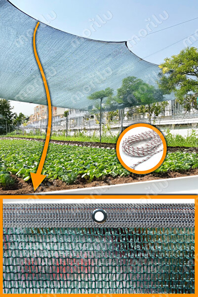 Morilu %55lik Gölgelik YEŞİL FİLE Perde - KIRÇILLI Şeritli Halkalı - Sera Fil...