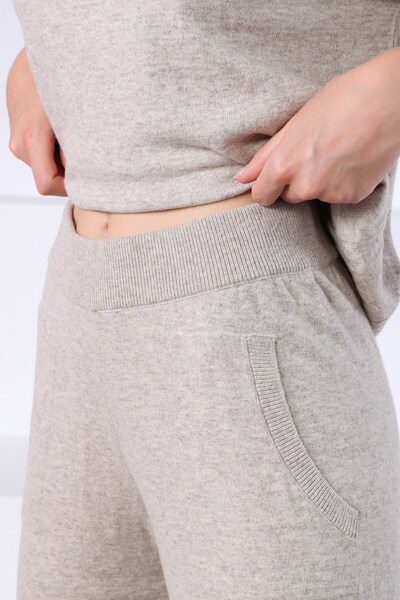 Ferraro Pantaloni de tricot pentru femei, din cașmir, cu talie elastică, cu p...