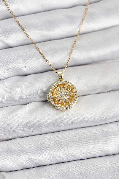 Clariss قلادة نسائية من الفولاذ 316L بلون ذهبي مع غطاء نجمة القطب