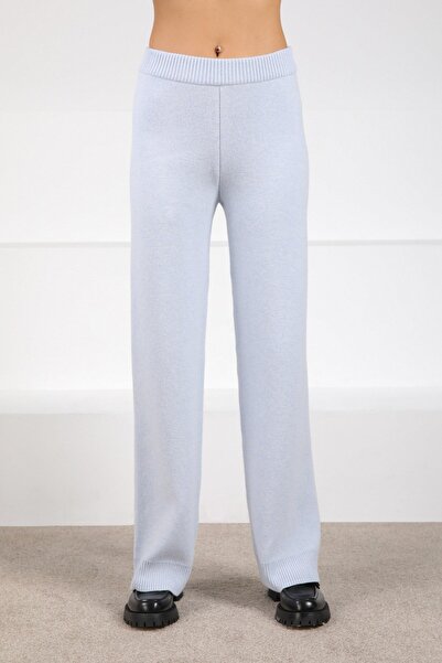Ferraro Blue High Waist Pocketless Cashmere Women's Knitwear Pants