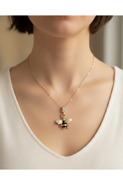 beePoint Altın Kaplamalı Bee Mine Arı Uçlu Kolye