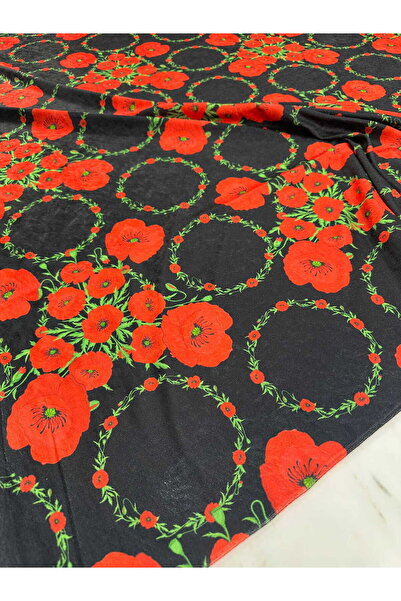 ipekkumaş Red Rose Flower Pattern Pearl Velvet Soft Draped L Stretch Fabric O...