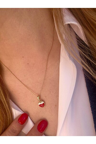 Esmeray Aksesuar Vip Çelik Gold Renk Kırmızı Beyaz Mineli Çilek Figürlü Antia...