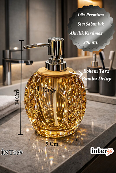 İnterlife Acrylic Liquid Soap Dispenser Luxury Stylish Bathroom Soap Dispenser Aesthetic Appearance Bathroom Accessory Soap Dispenser