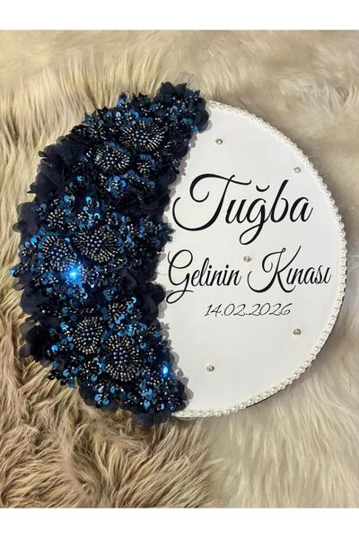 TAN EVENT 30 cm Vip Lacivert Güpürlü Gelin Defi,Gelin Tefi,İşlemeli Gelin Def...