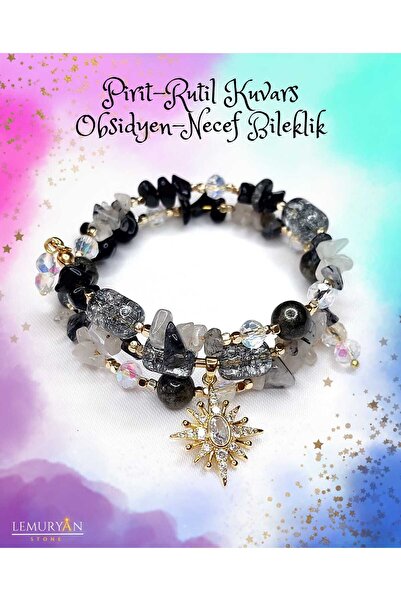 Herkimer Doğal Taş Obsidyen - Pirit - Rutil Kuvars - Necef Taşı Kadın Tasarım...