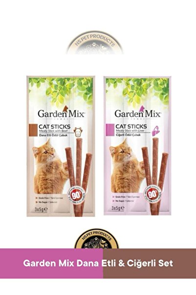 Garden Mix Dana Etli - Ciğerli Ödül Çubuk - Kedi Stick Ödül Maması Seti 3x5 g...