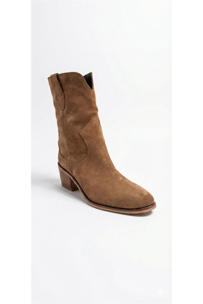 Ustalar Ayakkabı Çanta Tütün Suede Women's Genuine Leather Heeled Boots 002.5074