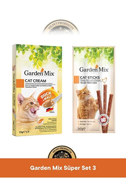Garden Mix Ördek + Malt Kedi Krema Ödül Maması 5x15 gr & Mix Tavuklu Ödül Çub...