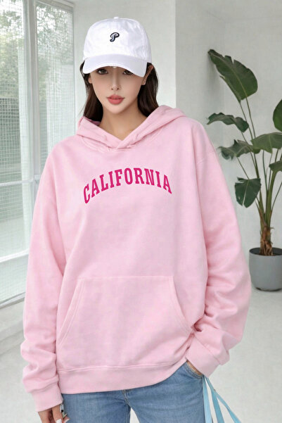 DEEPSENCE Women's Pink California Oversized Hooded Sweatshirt