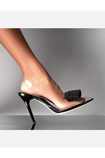 Giydim Gidiyor Alona Kristal Taşlı Topuklu Şeffaf Stiletto Siyah