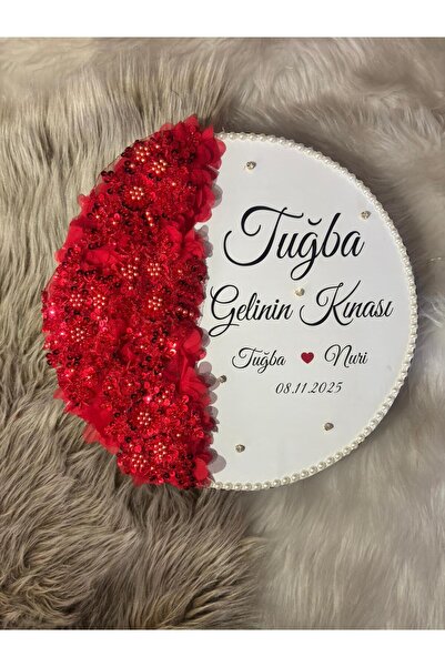 TAN EVENT Vip Gelin Defi Kırmızı ,Gelin Tefi,İşlemeli Gelin Defi