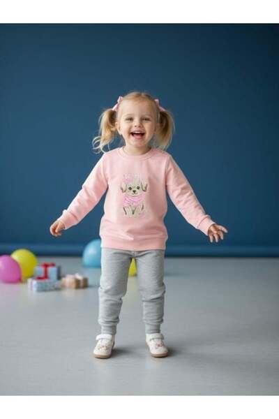 Zekids Baby Girl Cotton Dog Printed Tracksuit Set