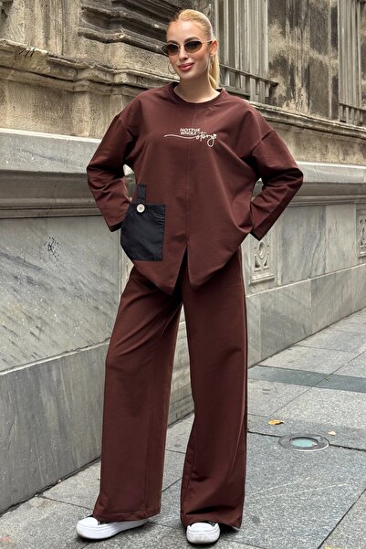 Trend Alaçatı Stili Women's Bitter Brown Text Printed Pocket Detailed Casual ...