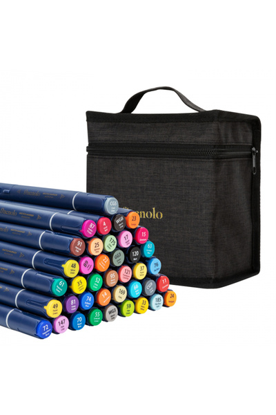 Deli SET OF 40 SKETCHING MARKERS WITH ALCOHOL DOUBLE ROUND/BEVELED TIP TEXTILE CASE