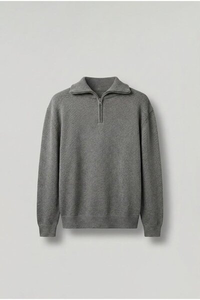 ablukaonline Pulover pentru bărbați cu jumătate de fermoar din material premium supradimensionat afumat