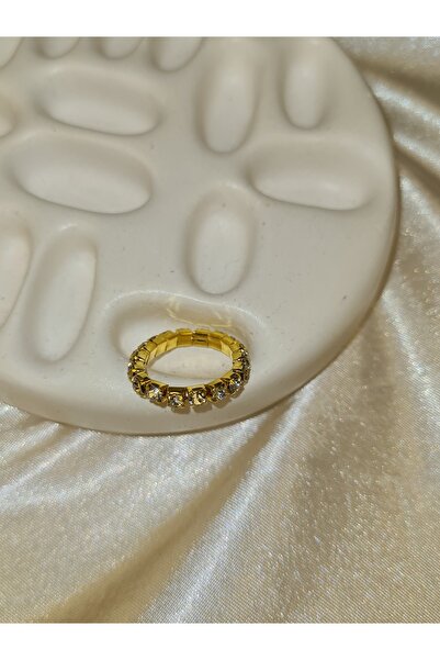 ZEYM COLLECTION خاتم حجر ذهبي اللون مرن بدون مقاس |   خاتم نسائي أنيق ولامع