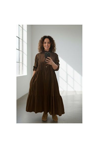 FeteRL Velvet Dress, Brown, with Lace Application