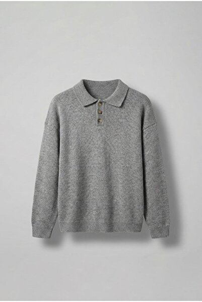 ablukaonline Men's Oversized Button Knit Sweater Gray