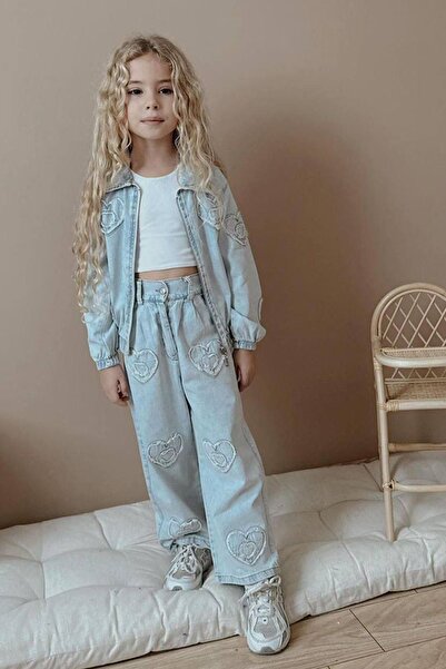 Minigimin Cicileri Сладък деним комплект за момичета с сърцевидни детайли - л...