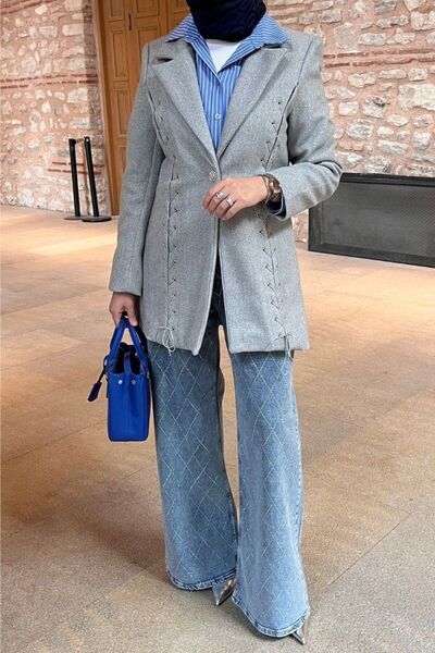 BETUSH GİYİM KUŞGÖZÜ DETAYLI KAŞE CEKET