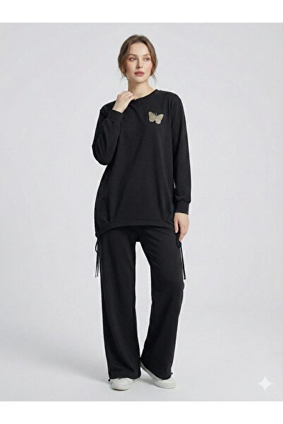 F&D Tekstil Kadın Modal Bağcık Detaylı Taş İşlemeli İkili Takım