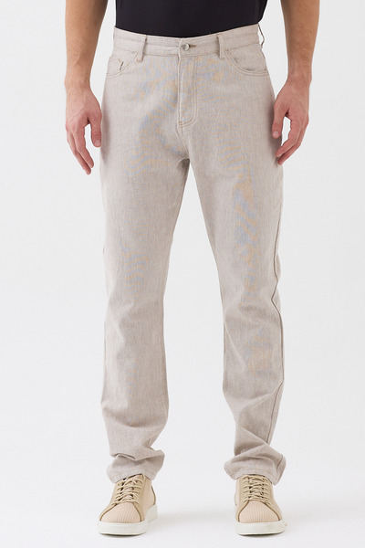 EXPIER Men's Beige Gabardine Cotton Regular Fit Comfortable Cut Patterned Tro...