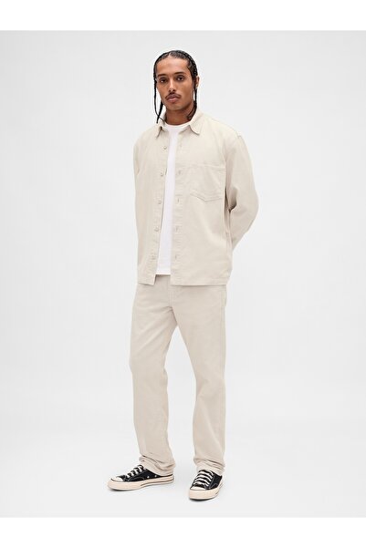 GAP Erkek Kırık Beyaz Kordon Kumaş Relaxed Straight Pantolon