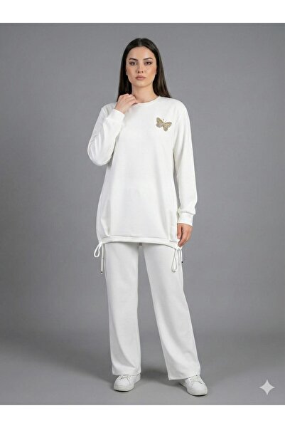 F&D Tekstil Kadın Modal Bağcık Detaylı Taş İşlemeli İkili Takım