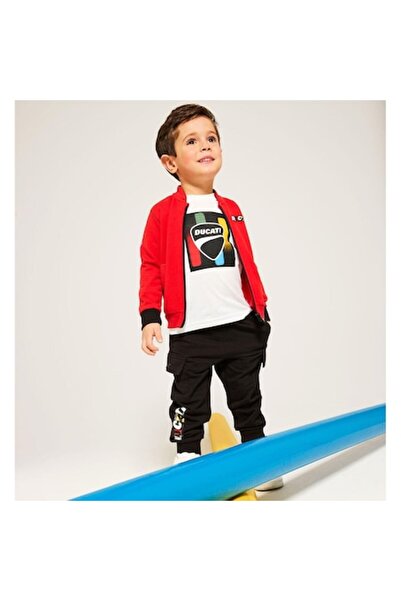 Ducati boys' tracksuit 100% cotton – cargo style with hoodie and pants, Red, Black, 104 cm