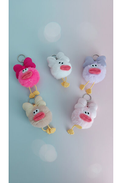 Peluş Fiyonklu Sevimli Anahtarlık Charm – Renkli Yumuşak Çanta & Anahtar Aksesuarı(Karışık Gönderim)