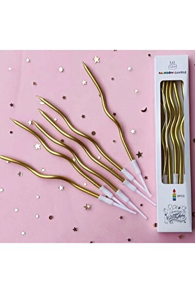 MODGER 3 GOLD-3 GÜMÜŞ MUM 6 LI KIVRIMLI MUM 16CM Pasta Mumu Spiral Kıvrık Mum