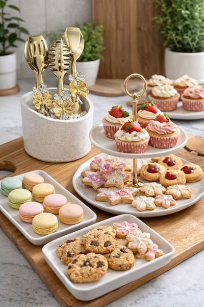 GLORİNDA HOME KELEBEKLİ GOLD ŞIK VE LÜKS 3'LÜ PASLANMAZ ÇELİK MAŞA SETİ, SERV...