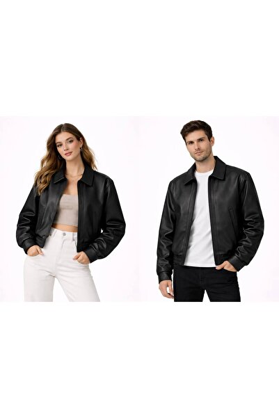 BASEL.CO Jachetă de piele unisex supradimensionat - Combinații de cuplu