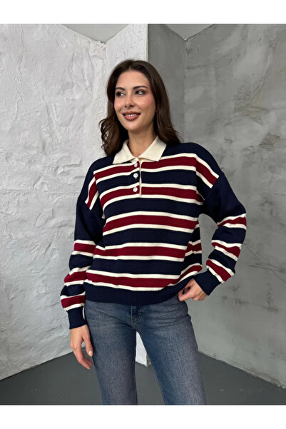 Karden Polo yaka çizgili kazak