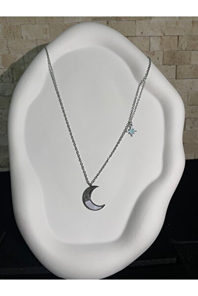 STAİNLES ÇELİK ay Gümüş kolye