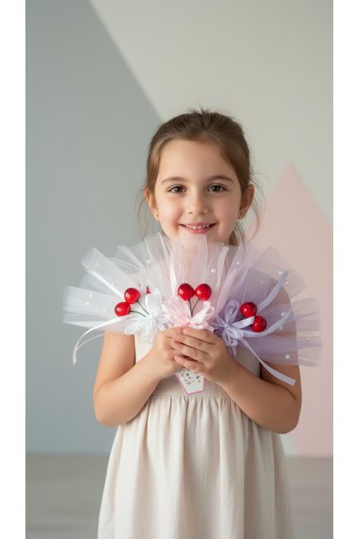 MYNAURA Double Tulle Bowknot Cherry Detailed Hair Clip