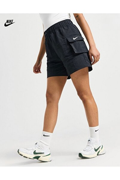 Nike Pantaloni scurți pentru femei, negri, cu talie înaltă, talie înaltă