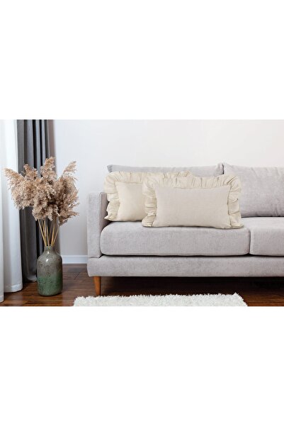 Erba kreasyon Ruffled Decorative Throw Pillow Cover 100% Raw Cotton Linen Ruffled Pillowcase 30 X 50