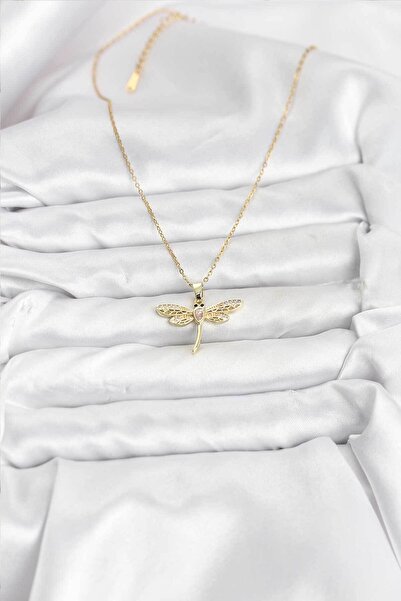 Lisinya قلادة نسائية من الفولاذ 316L بلون ذهبي على شكل اليعسوب -