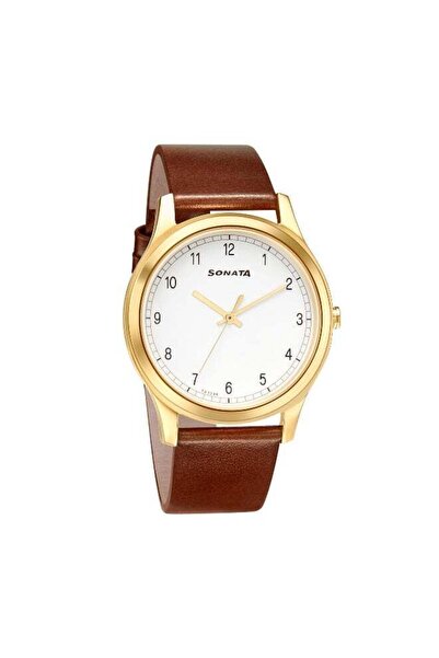 SONATA Quartz Analog White Dial Leather Strap Watch for Men