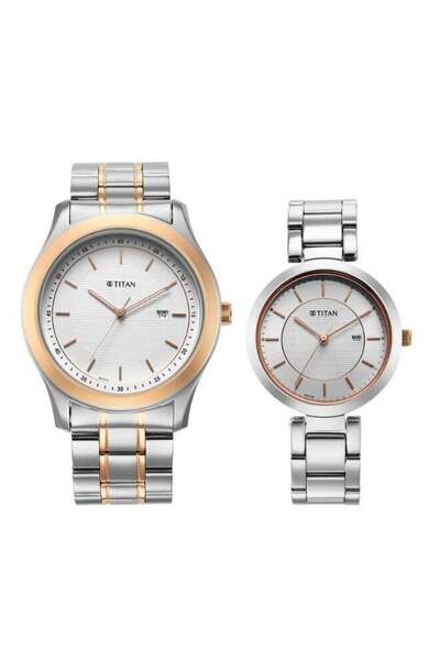 Titan Couple's Watch 16272480KM01 – White Dial, Silver Stainless Steel Strap,...
