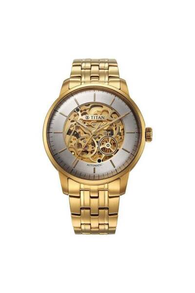 Titan Golden Heart Skeletal Automatic Men's Watch 90110YM01 - Silver Dial, Go...