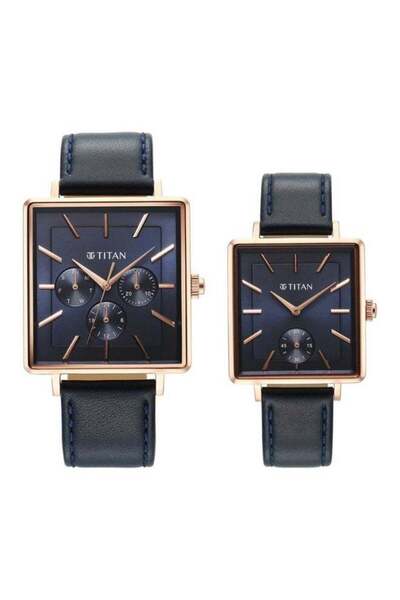 Titan ساعة باندان التناظرية للزوجين 9400594205WL01 - مينا أسود، علبة مطلية با...